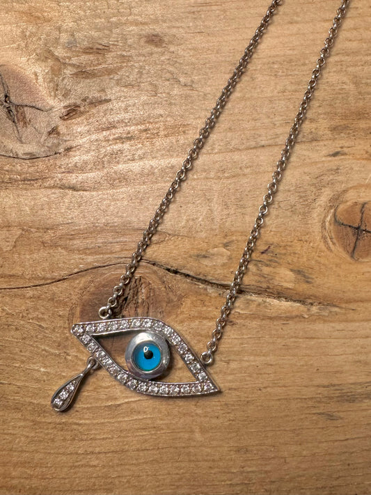 Vintage Evil Eye Belcher Chain 925 Silver 18.5 inch Necklace