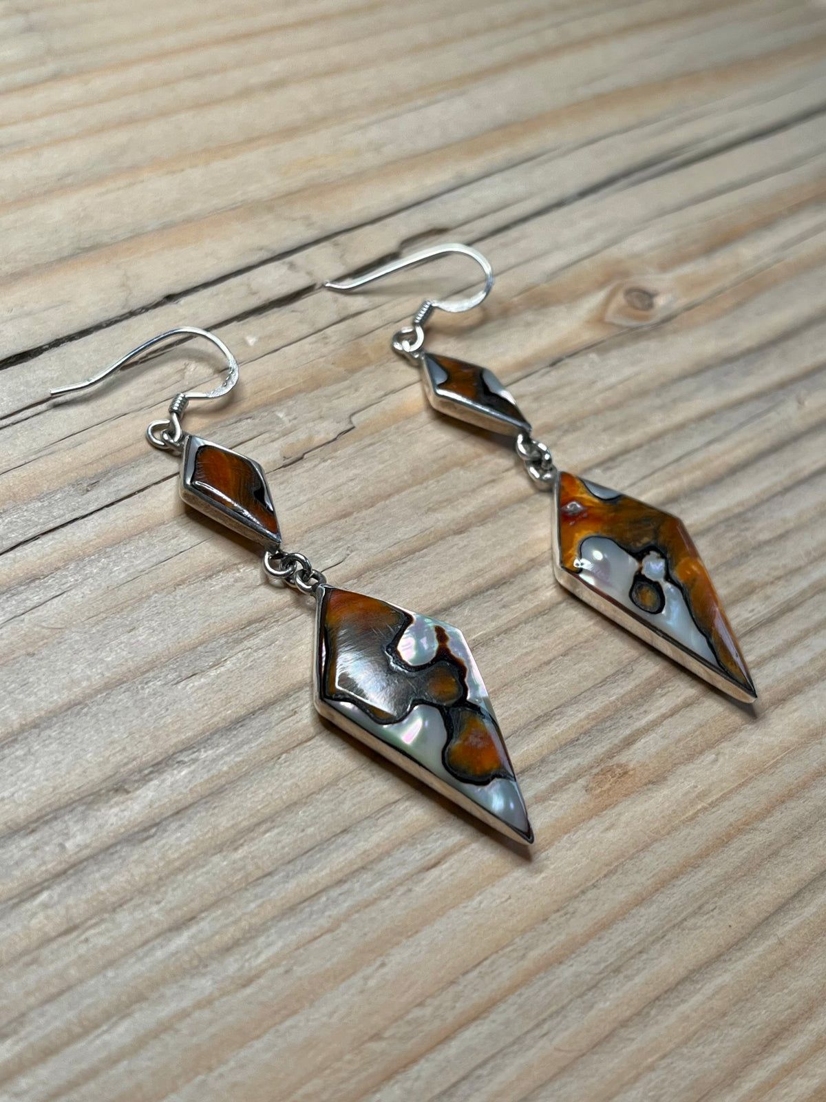 Conus Shell Double Diamond 925 Sterling Silver Drop Earrings