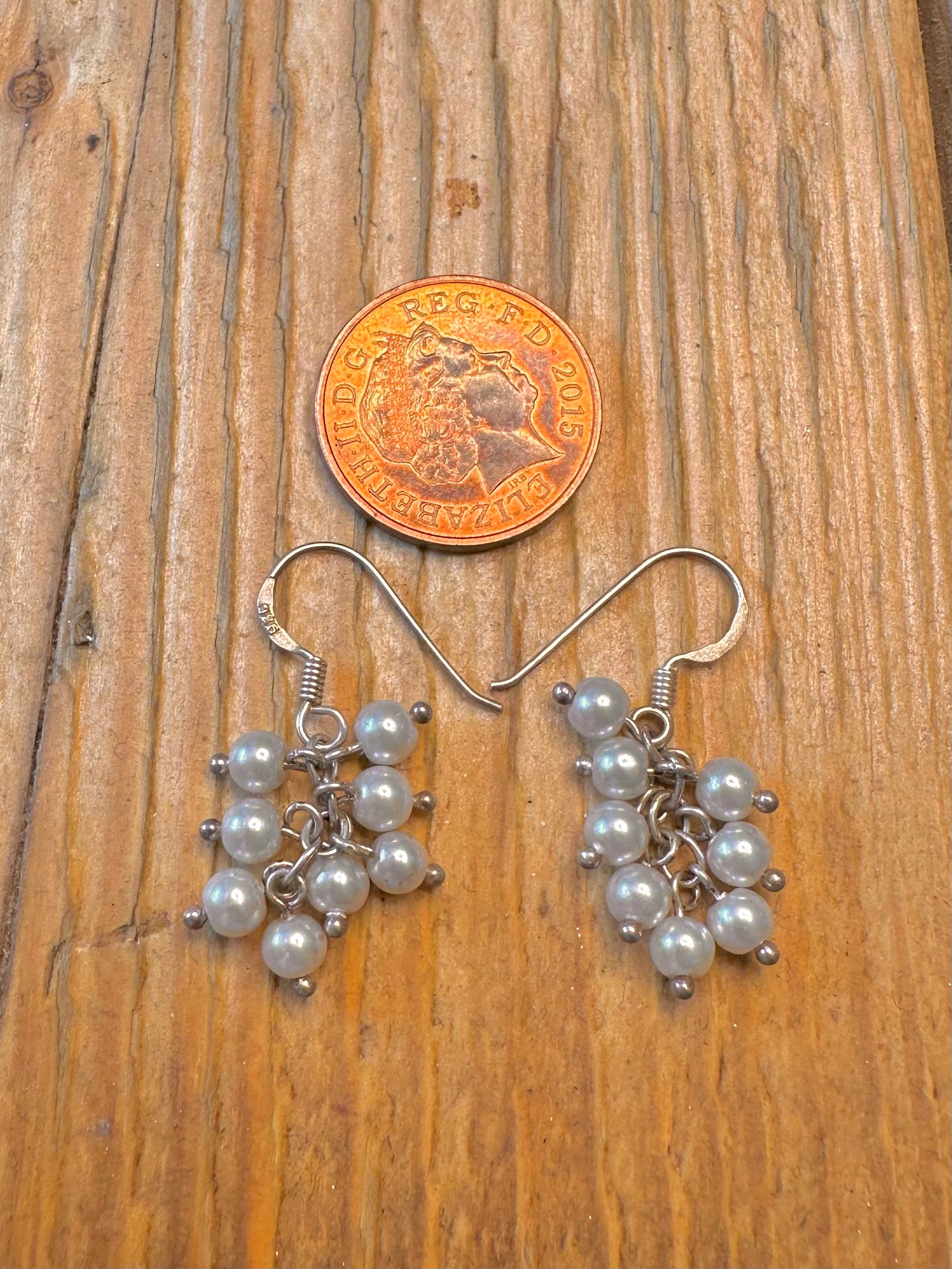 Pearl Cluster Dangle 925 Sterling Silver Earrings