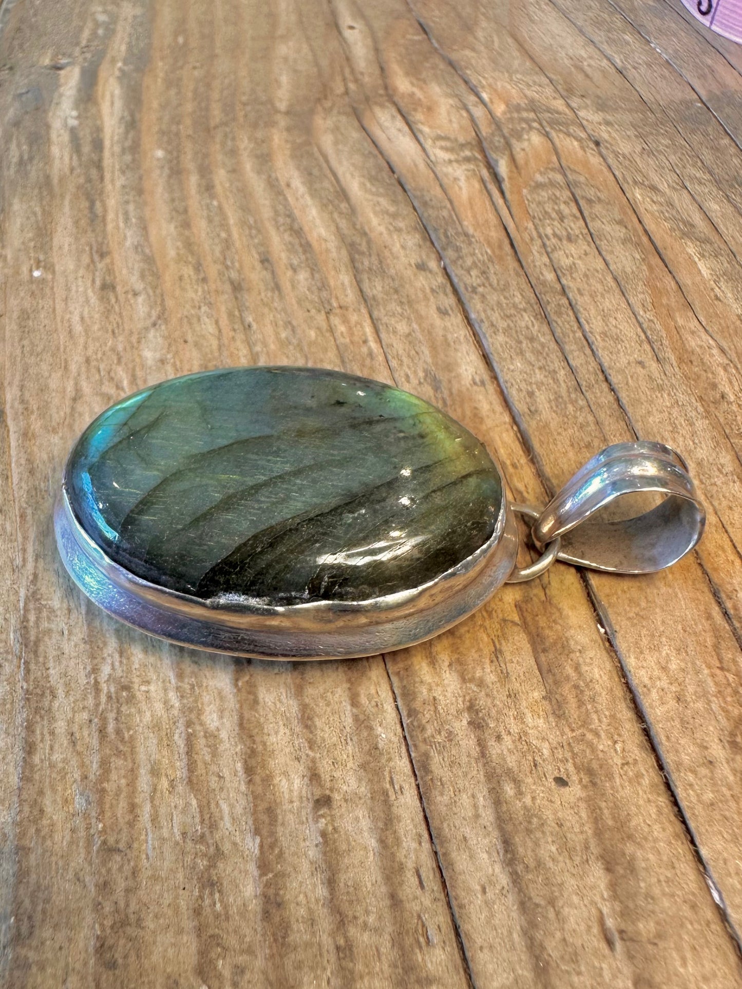 Großer Labradorit Oval 925 Sterling Silber Anhänger