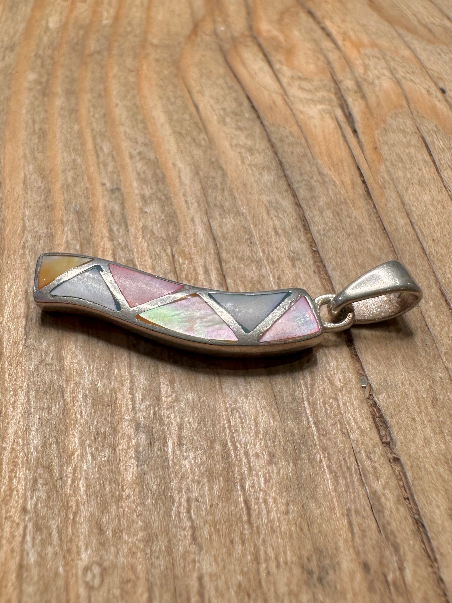Modernist Mother of Pearl Wavy 925 Sterling Silver Pendant