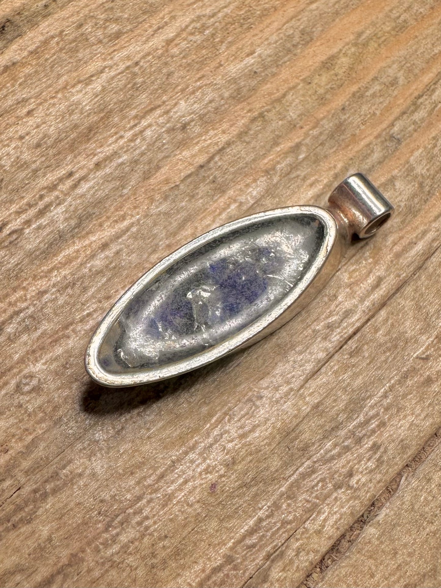 Modernist Blue Foil Oval 925 Sterling Silver Pendant