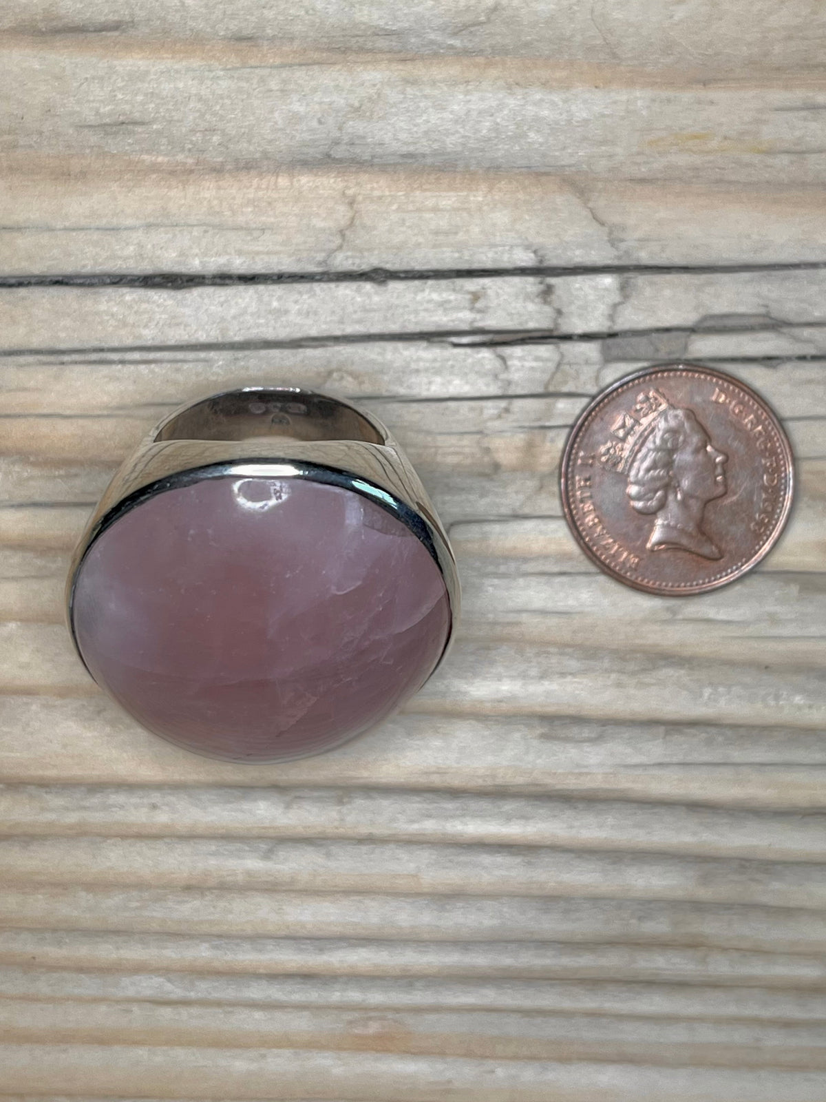 Large Rose Quartz 925 Sterling Silver Size N Ring