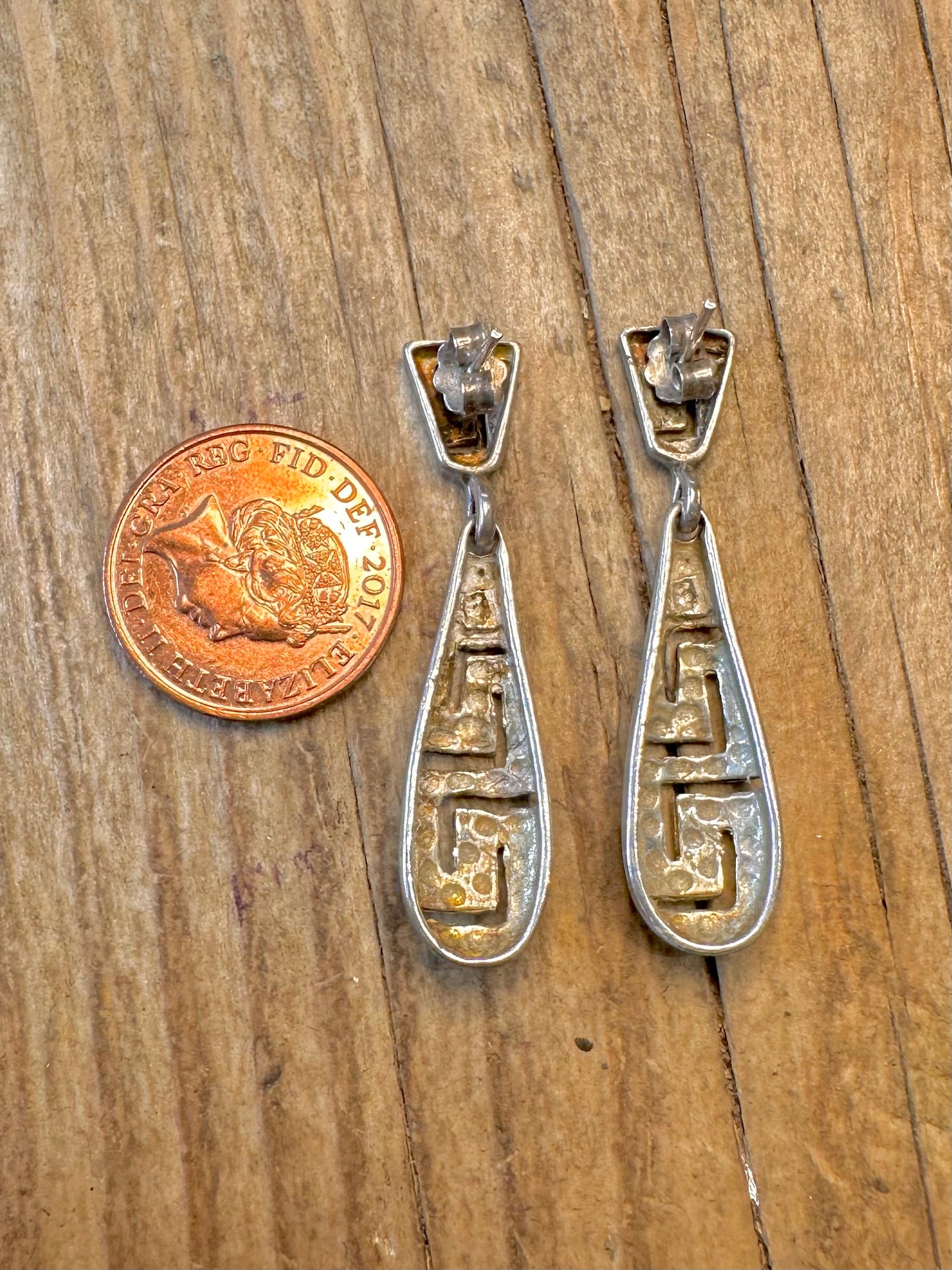 Greek Key Dangle 925 Sterling Silver Earrings