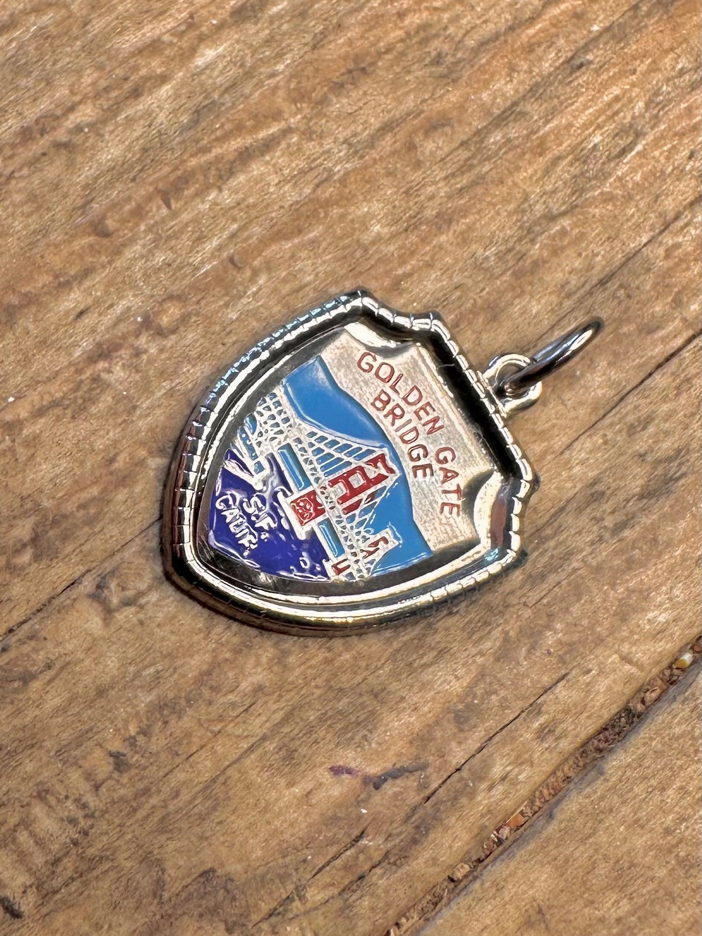 Golden Gate Bridge San Francisco Emaille Wappen 925 Sterling Silber Charm-Anhänger