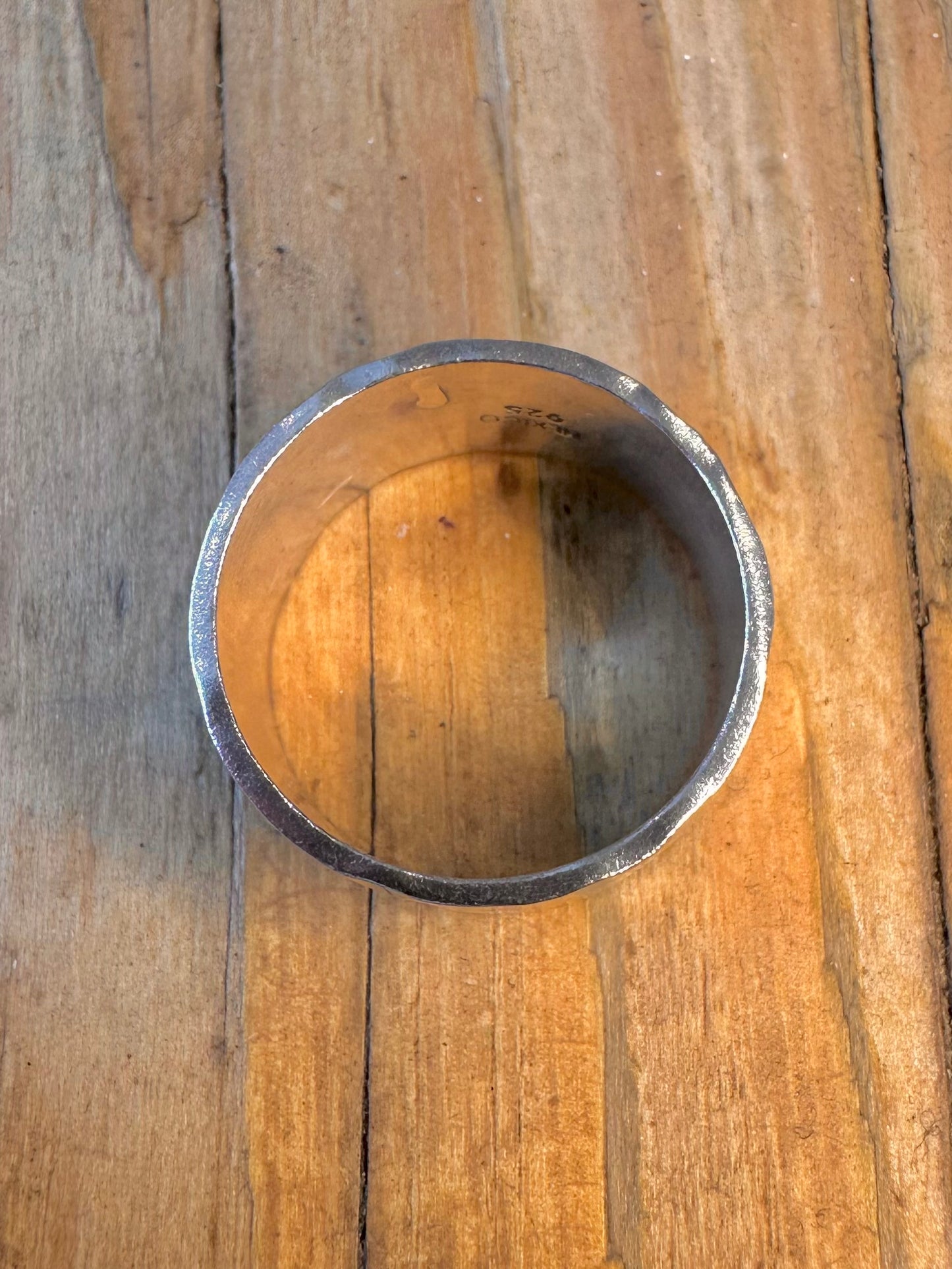 Wide Hammered Band 925 Sterling Silver W Ring