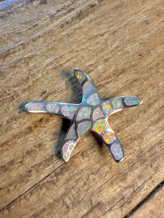 Opal Inlay Starfish 925 Sterling Silver Pendant