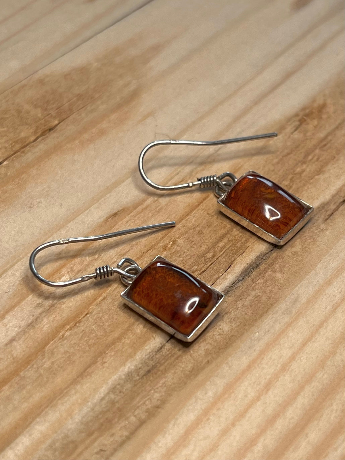 Rectangular Amber 925 Sterling Silver Drop Earrings