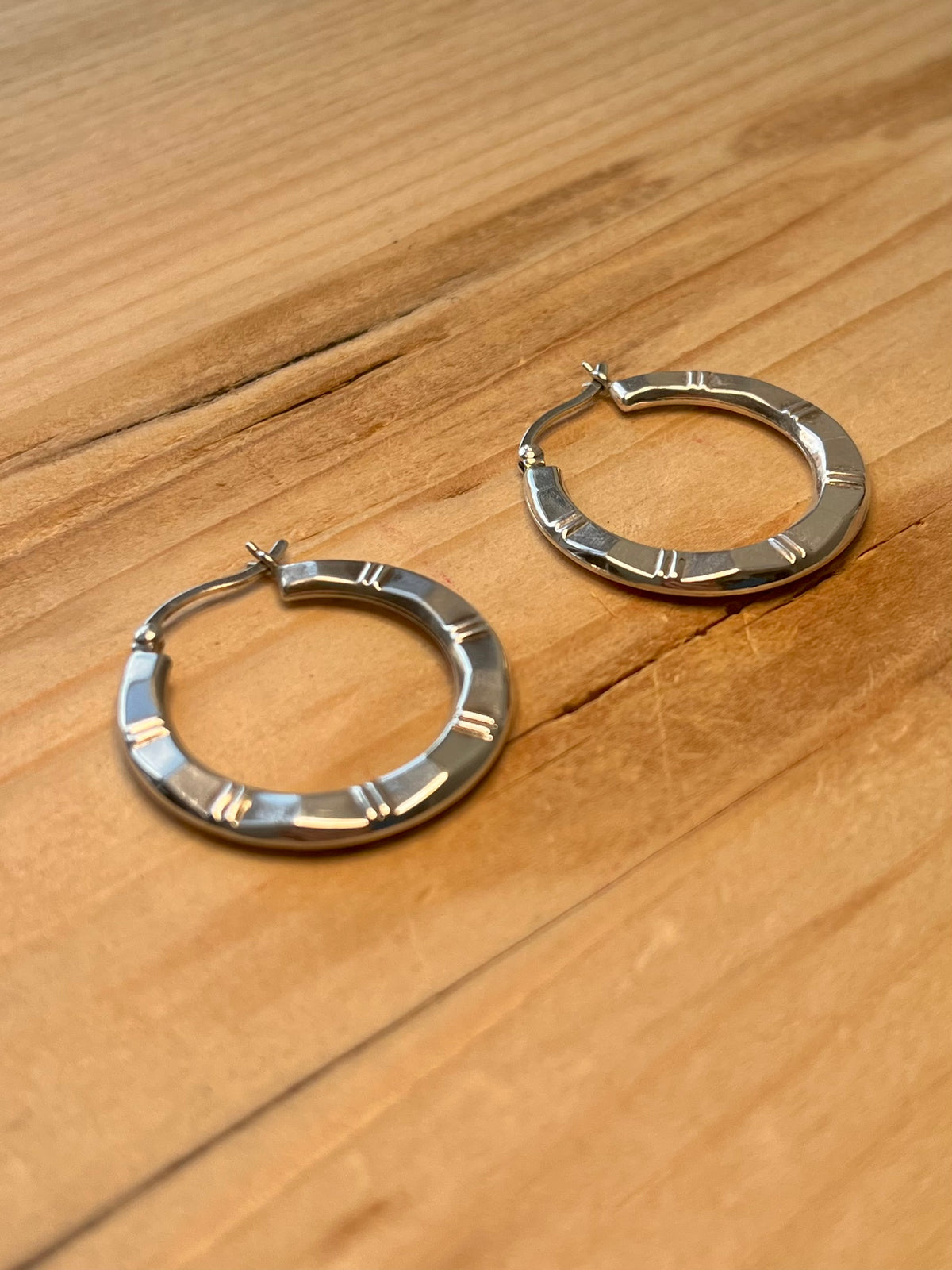 Bamboo Style Hoops 925 Sterling Silver Earrings