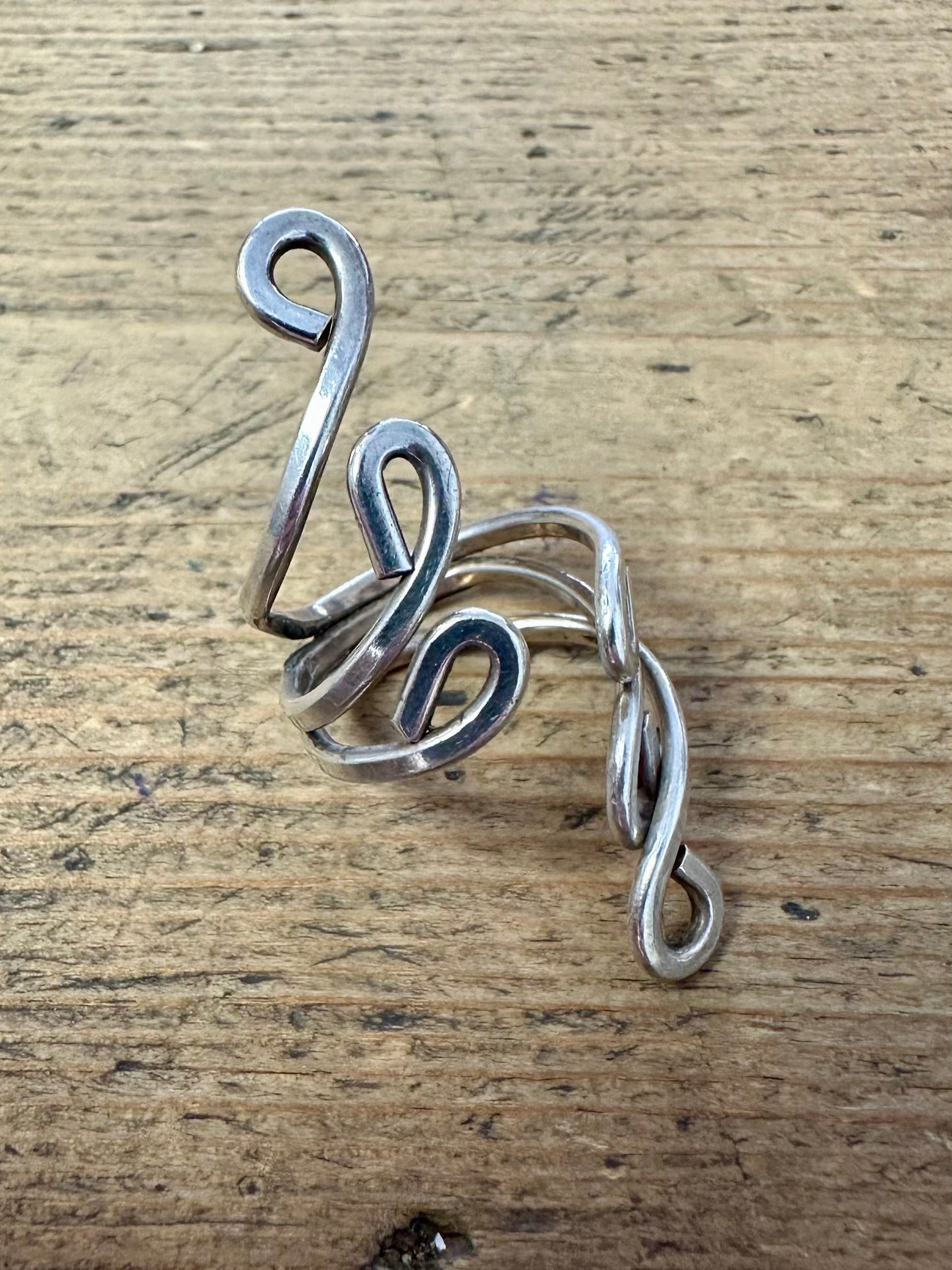 Abstract Long Swirl 925 Silver Size N1/2 Ring