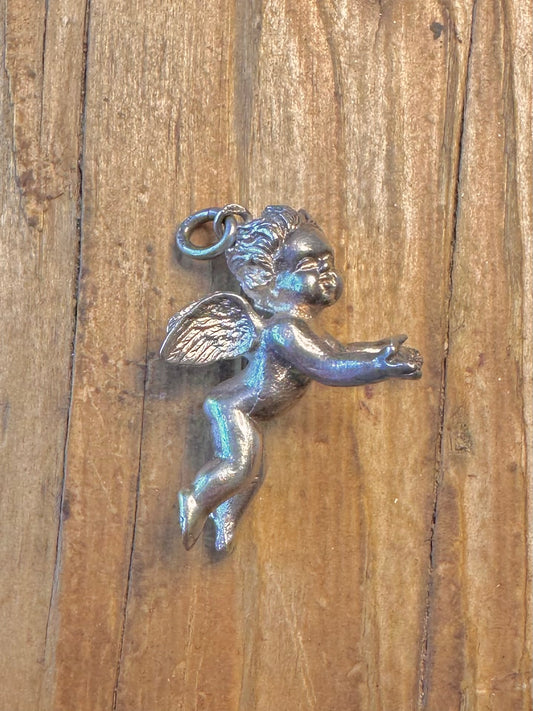 Large Cherub Art Deco Style 925 Sterling Silver Pendant