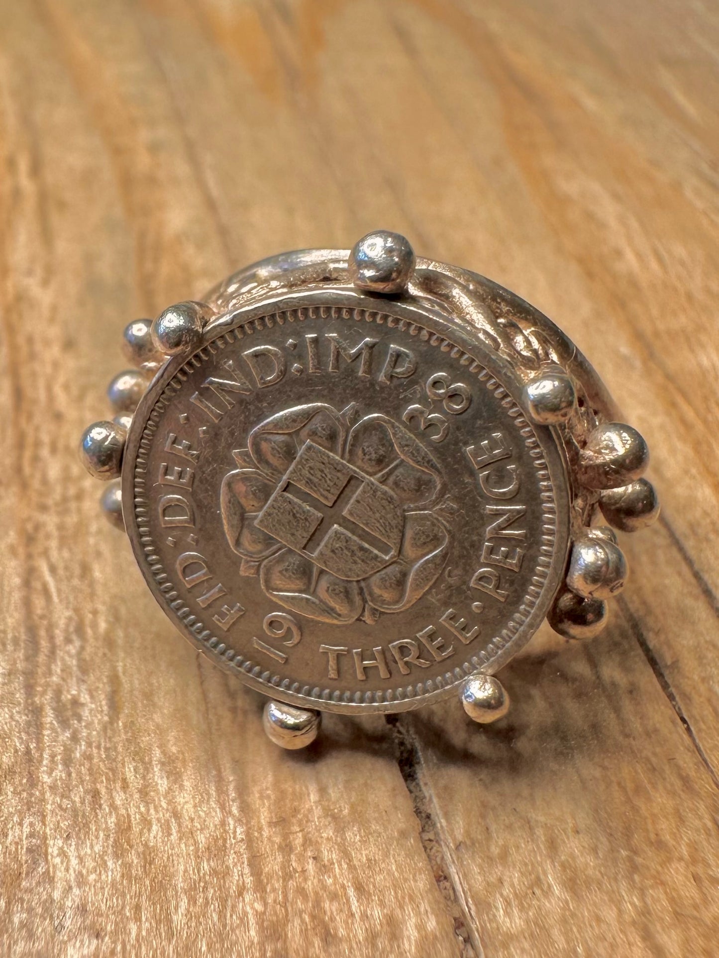 Vintage 1937 Threepence Coin 1992 925 Sterling Silver Size P Ring