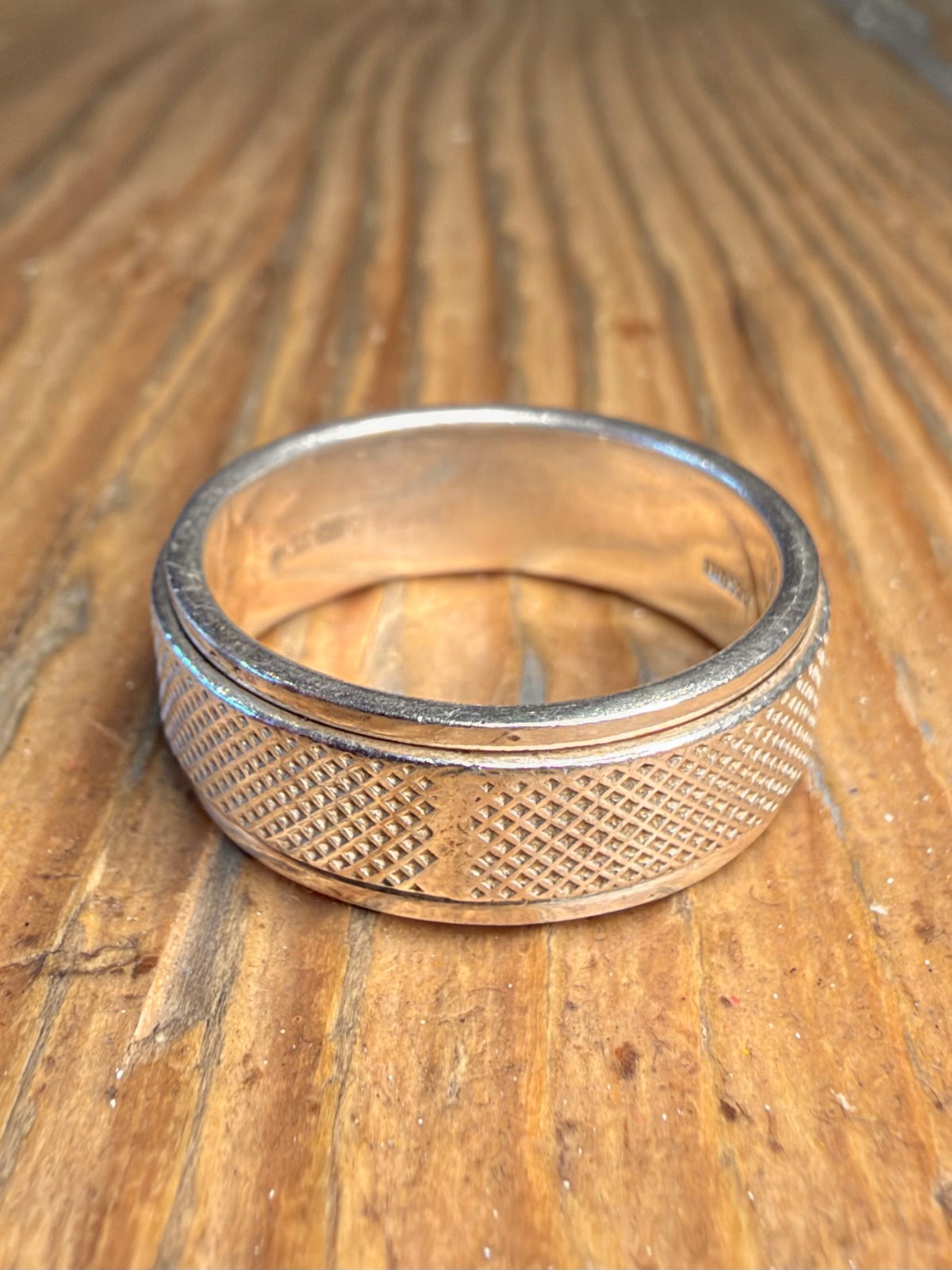 Textured Band Spinner 925 Sterling Silver Size V Ring