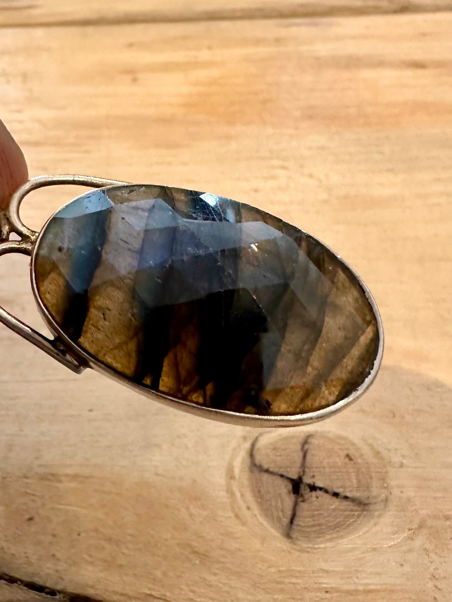 Vintage Faceted Labradorite 925 Silver Pendant