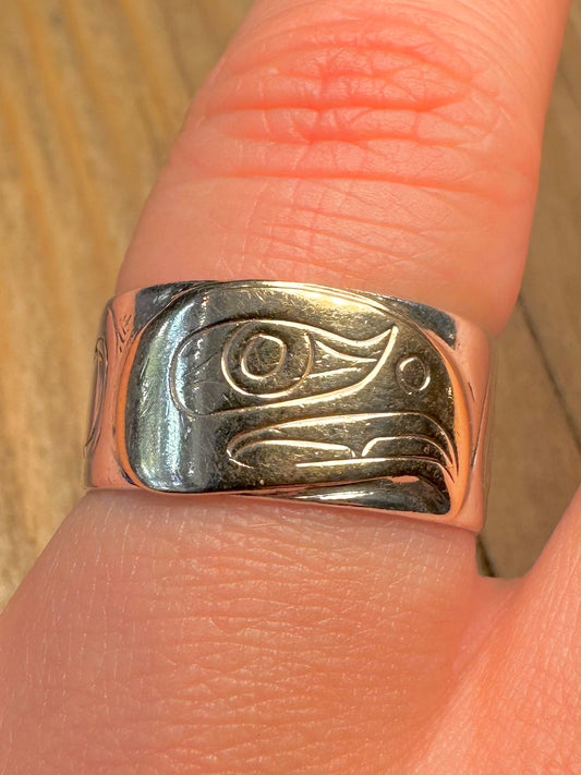 Vintage First Nations Gold Eagle 925 Sterling Silver Size Q Ring