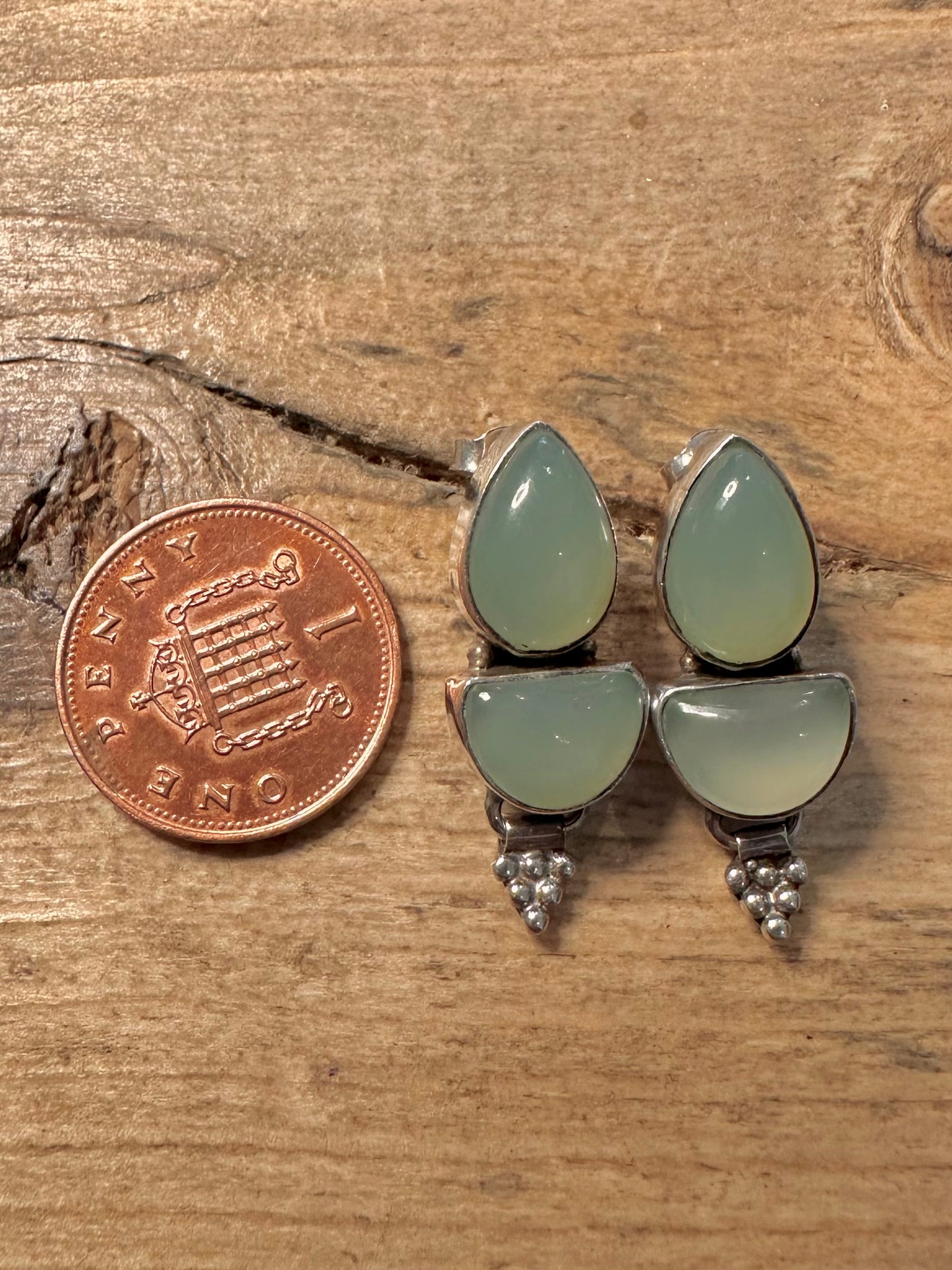 Vintage Chrysoprase 925 Silver Earrings