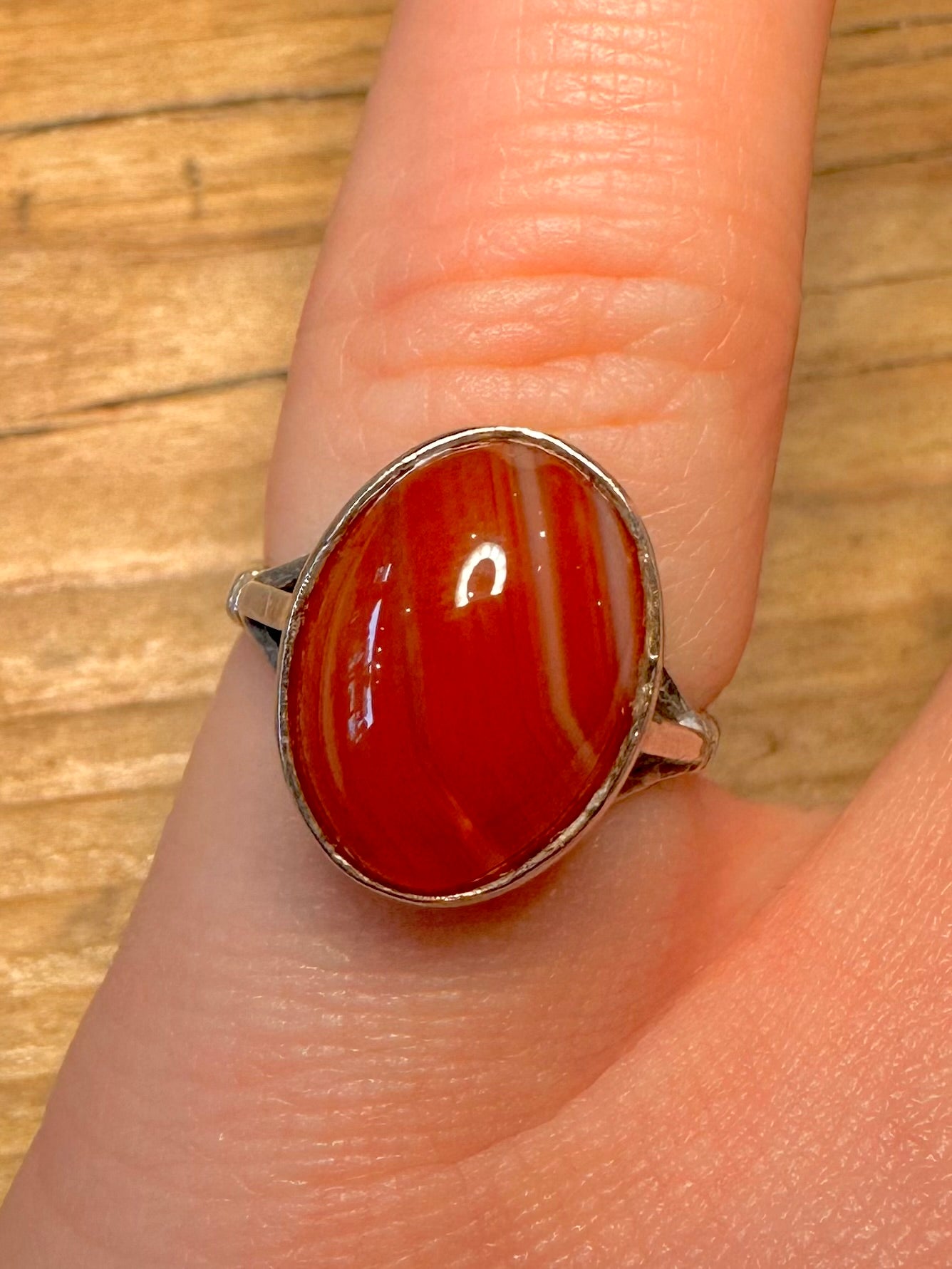 Vintage Banded Agate Oval 925 Sterling Silver Size L Ring