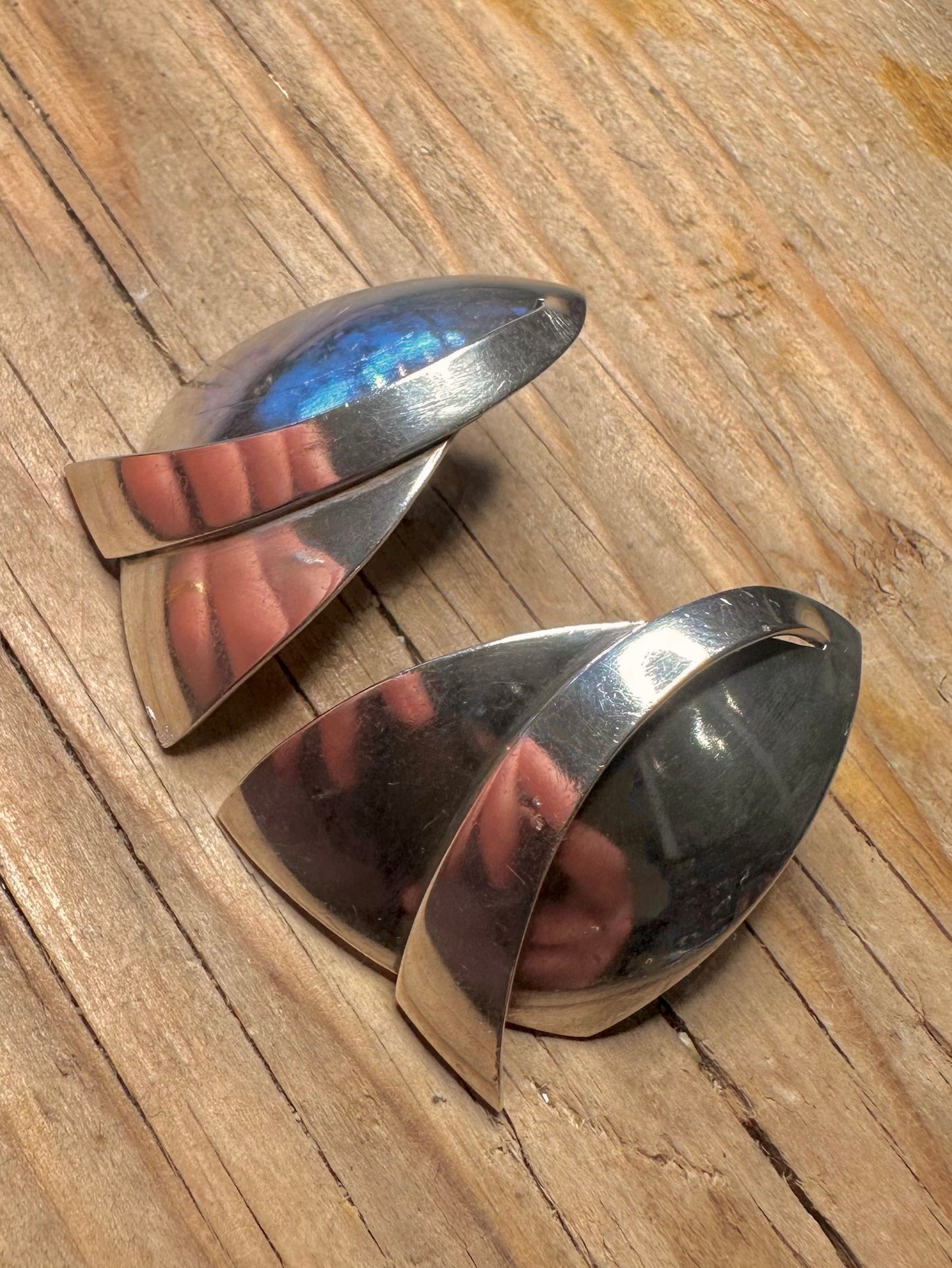 Abstract Modernist Chunky 925 Sterling Silver Earrings