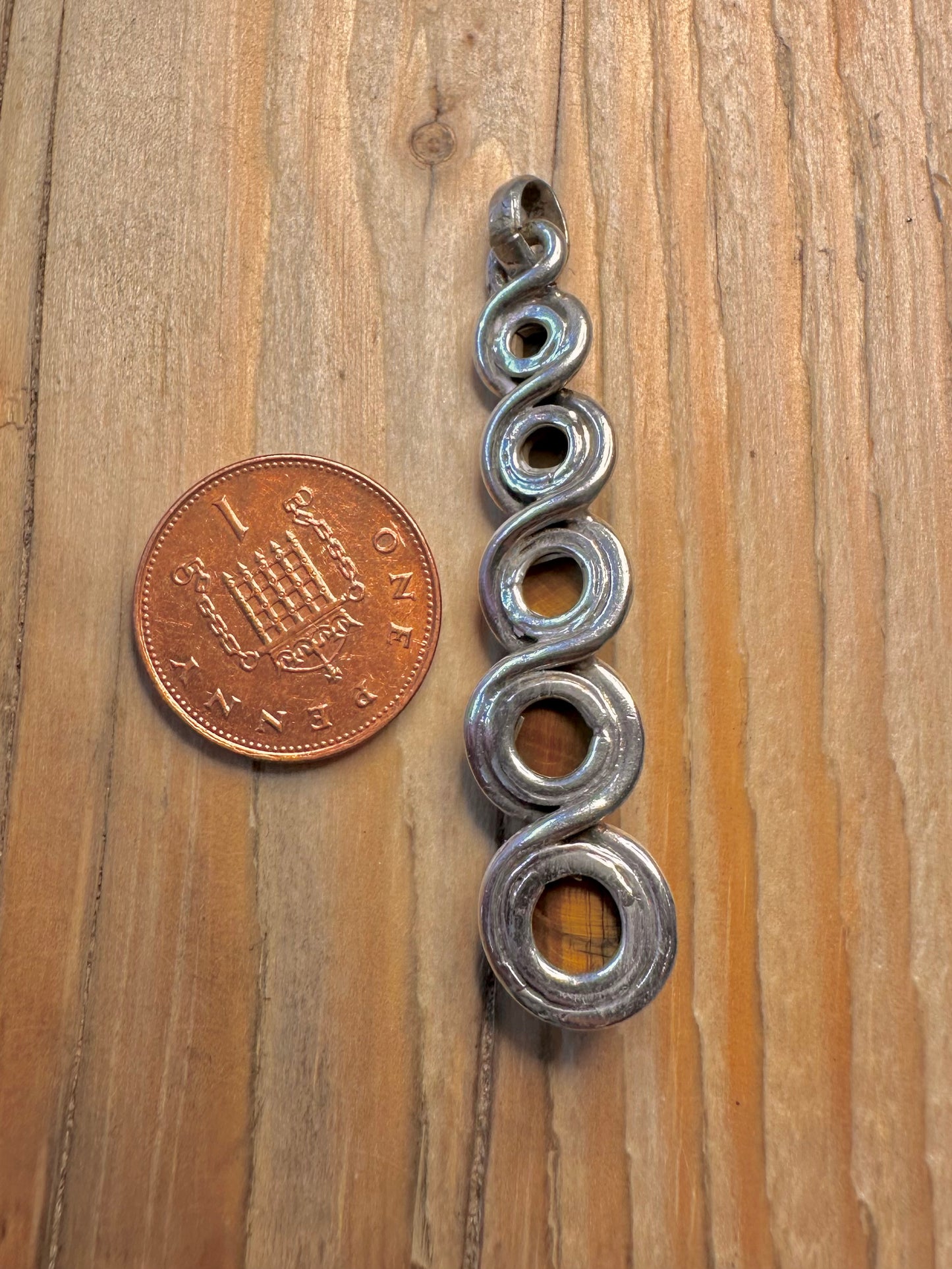 Vintage Tigers Eye Spiral 925 Silver Pendant