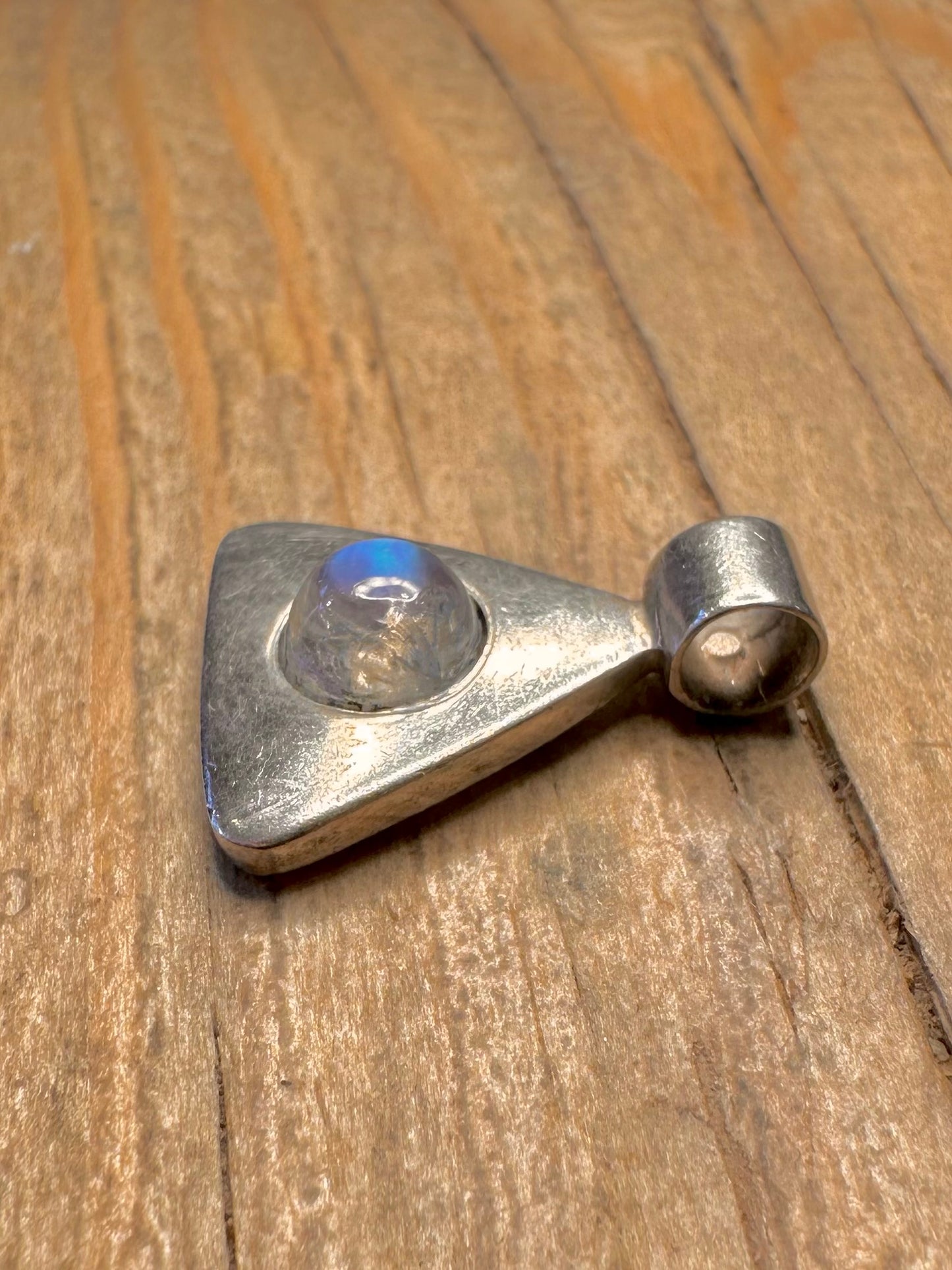Modernist Moonstone Triangle 925 Sterling Silver Pendant