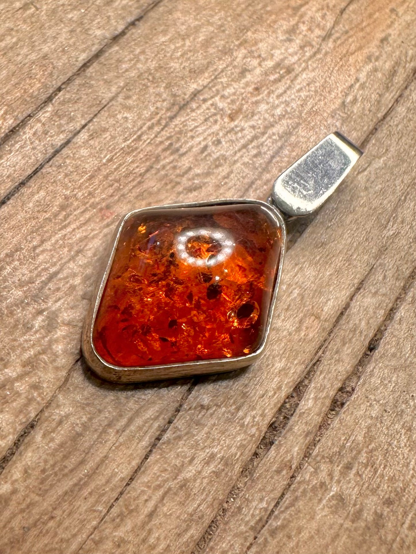 Abstract Amber Diamond Shape 925 Sterling Silver Pendant