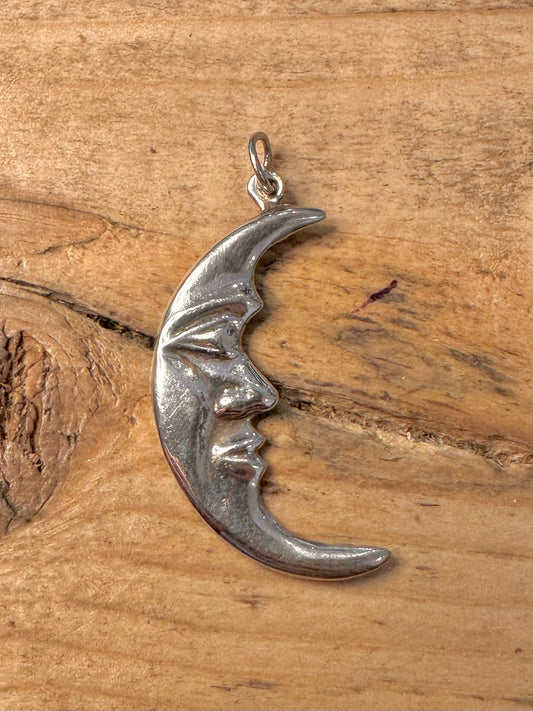 Vintage Moon face 925 Silver Pendant
