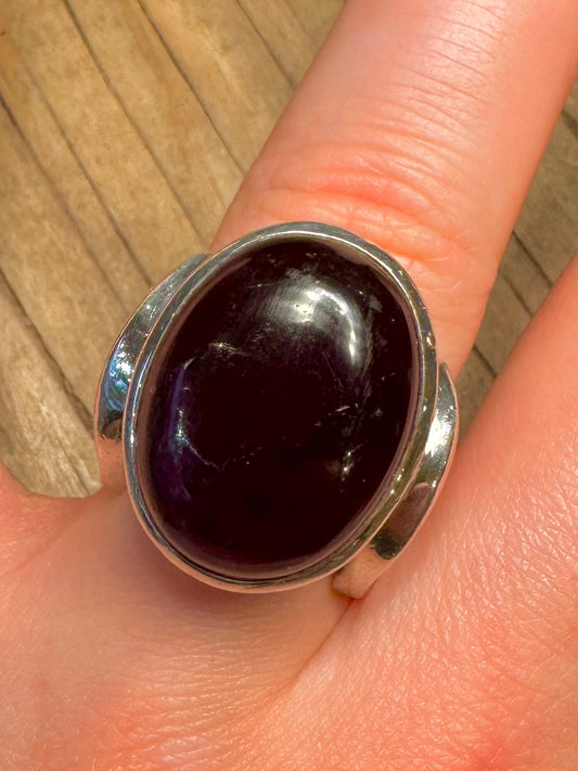 Abstract Chunky Amethyst Wavy 925 Sterling Silver Size O Ring