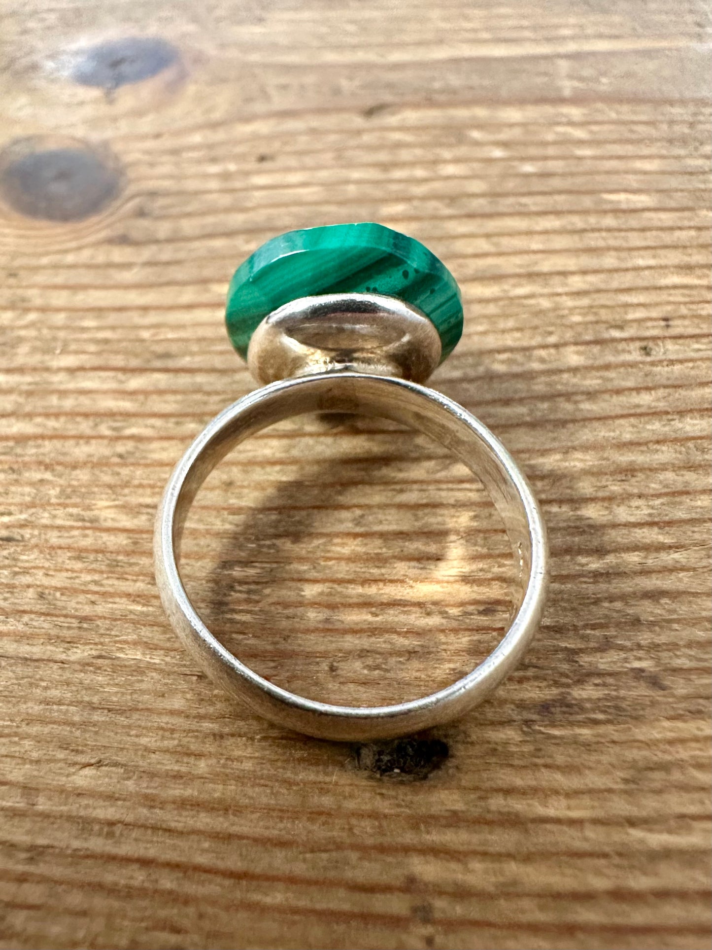 Modern Faceted Malachite 925 Silver Size O Ring