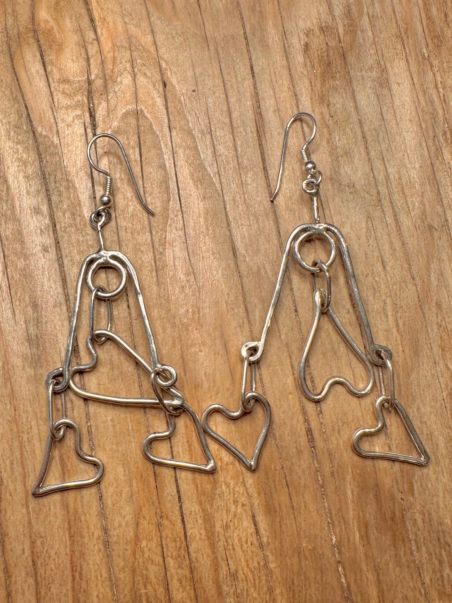 Abstract Heart Dangle 925 Sterling Silver Earrings