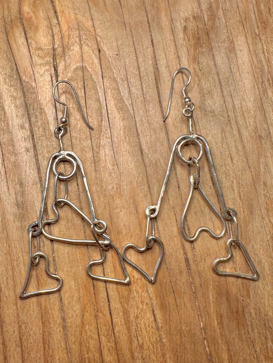 Abstract Heart Dangle 925 Sterling Silver Earrings