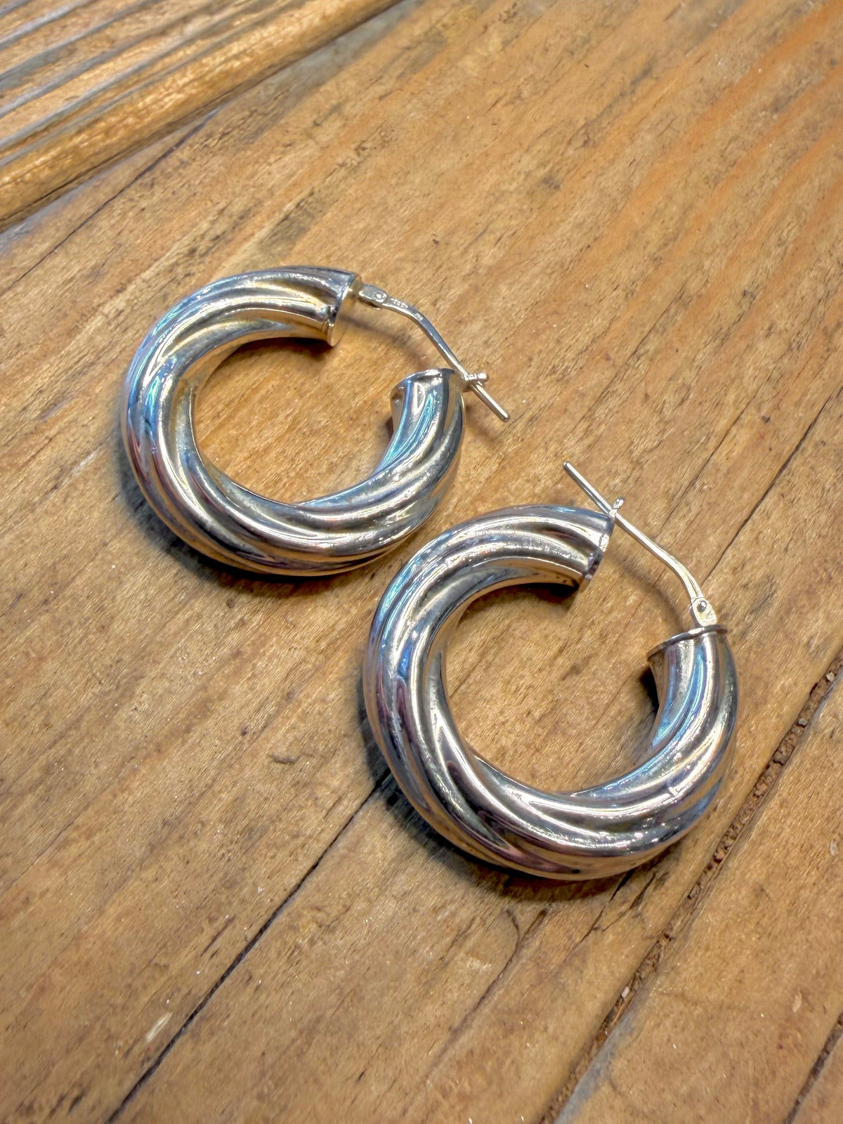 Chunky Twisted Style Hoops 925 Sterling Silver Earrings
