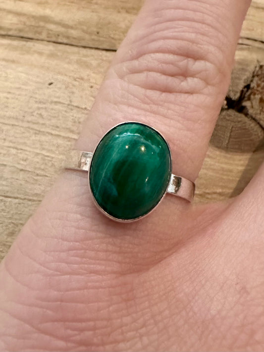 Vintage Malachite 925 Silver Size N Ring