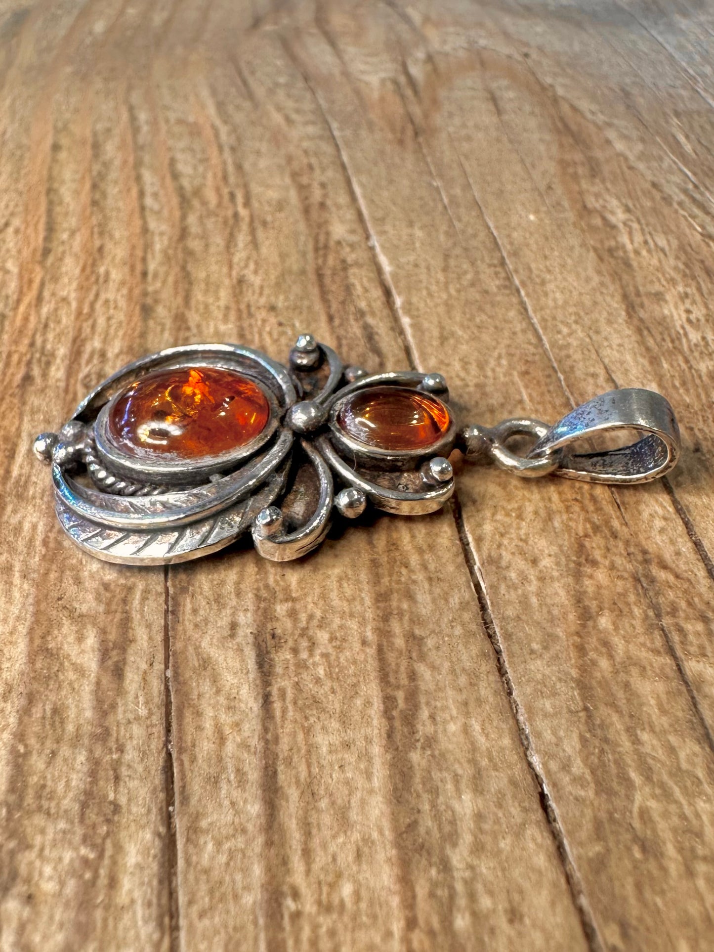 Vintage Blumen-Bernstein-Design 925 Sterling Silber Anhänger