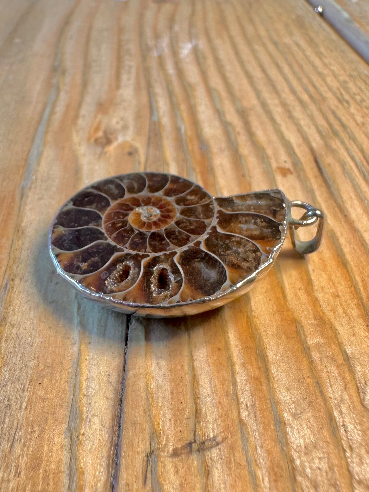Ammonite with Silver Mount 925 Sterling Silver Pendant