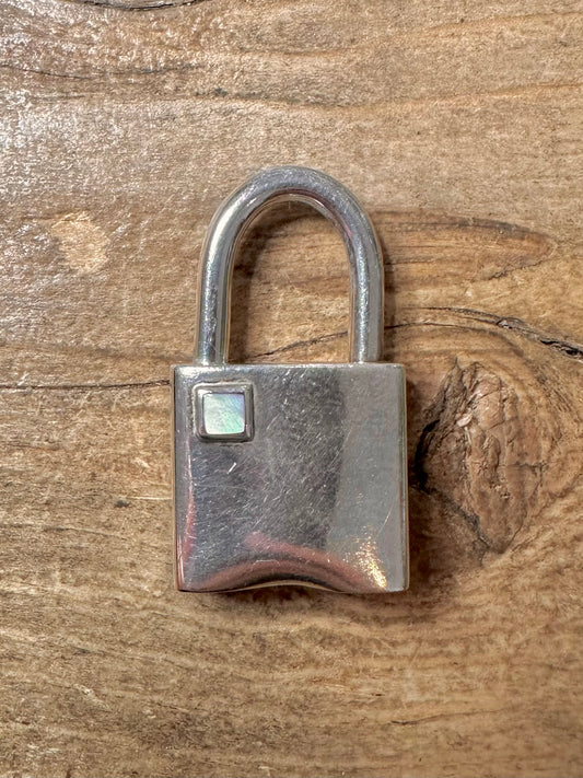 Modern Padlock Mother of Pearl 925 Silver Pendant