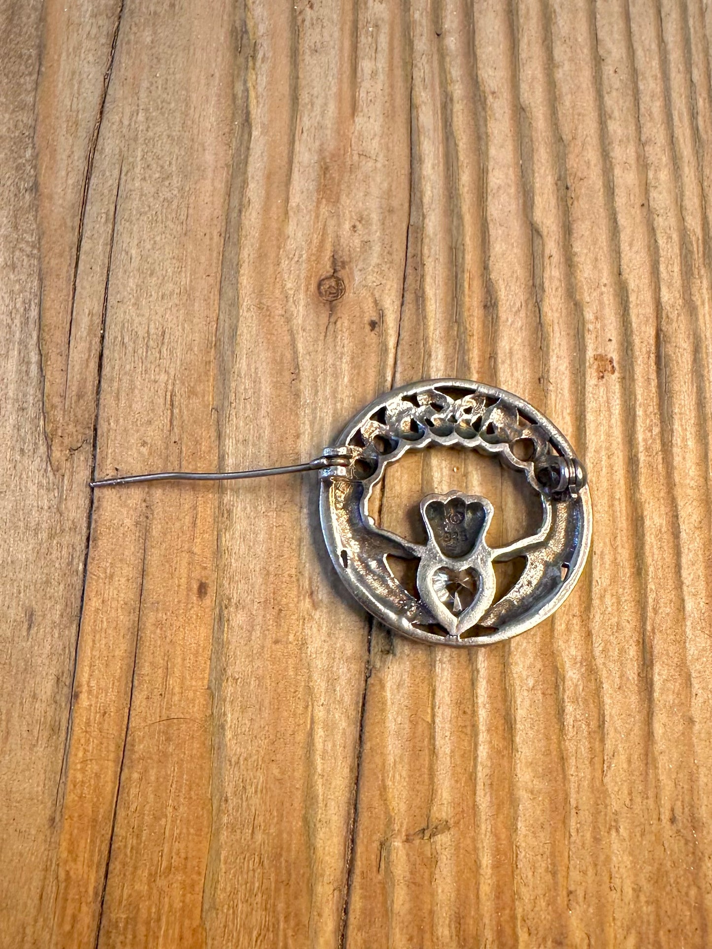 Claddagh CZ Stone 925 Sterling Silver Brooch