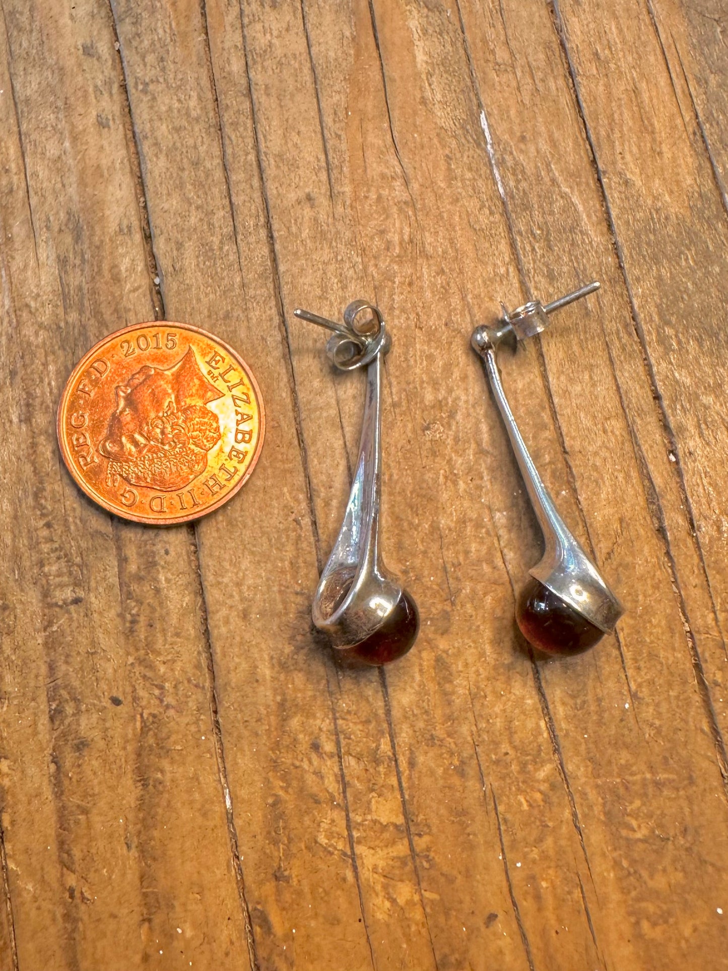 Modernist Amber 925 Sterling Silver Earrings