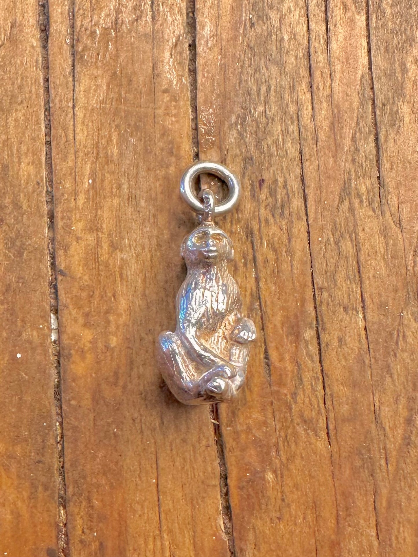 Monkey Sitting Solid 925 Sterling Silver Charm Pendant