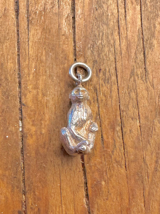 Monkey Sitting Solid 925 Sterling Silver Charm Pendant