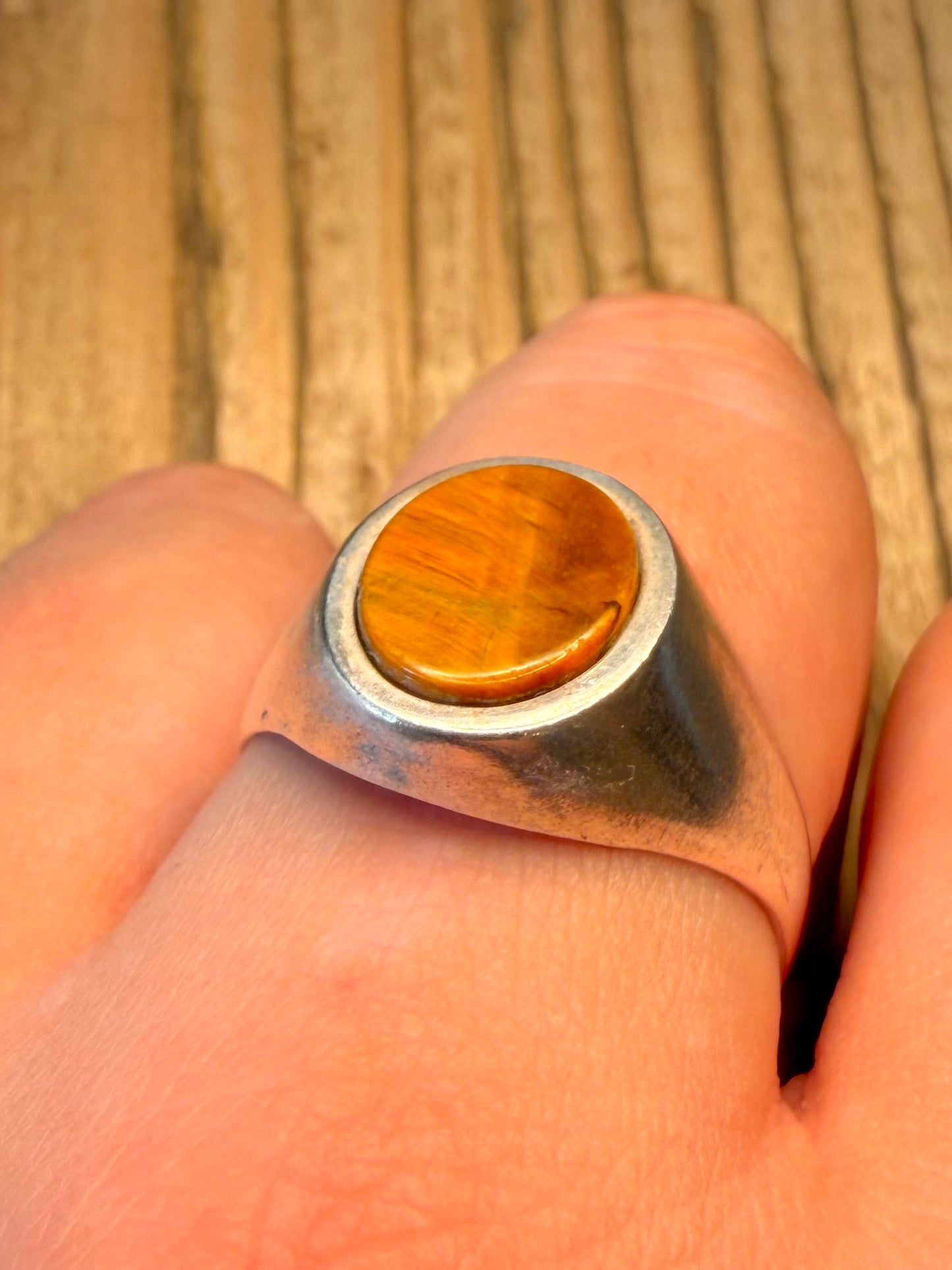 Tigers Eye Signet 925 Sterling Silver Size Z Ring