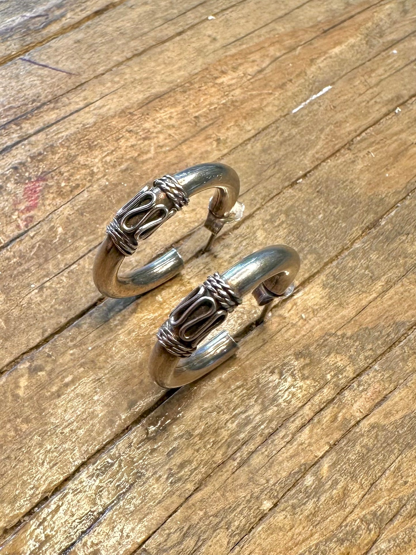 Bali Style Half Hoops 925 Sterling Silver Earrings