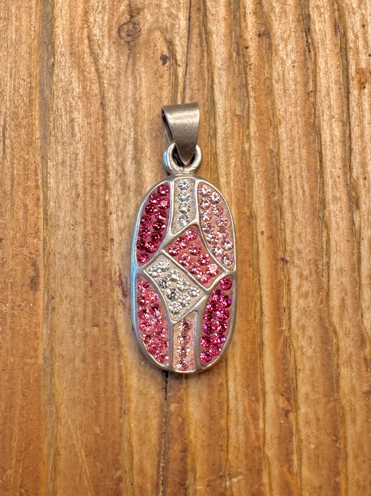 Pink and White CZ Oval 925 Sterling Silver Pendant