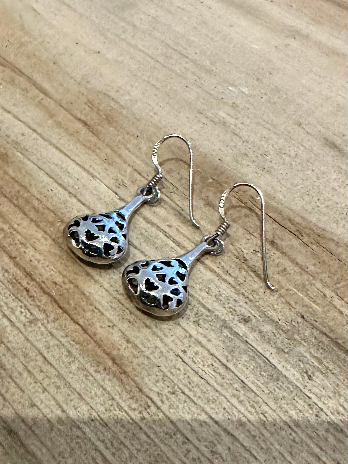 Vintage Filigree Tear Drop 925 Silver Earrings