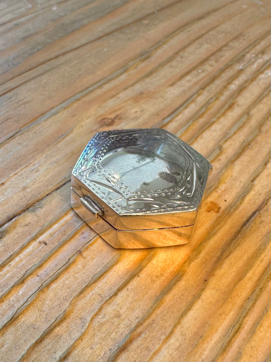 Engraved Hexagon Pill Box 925 Sterling Silver Collectable