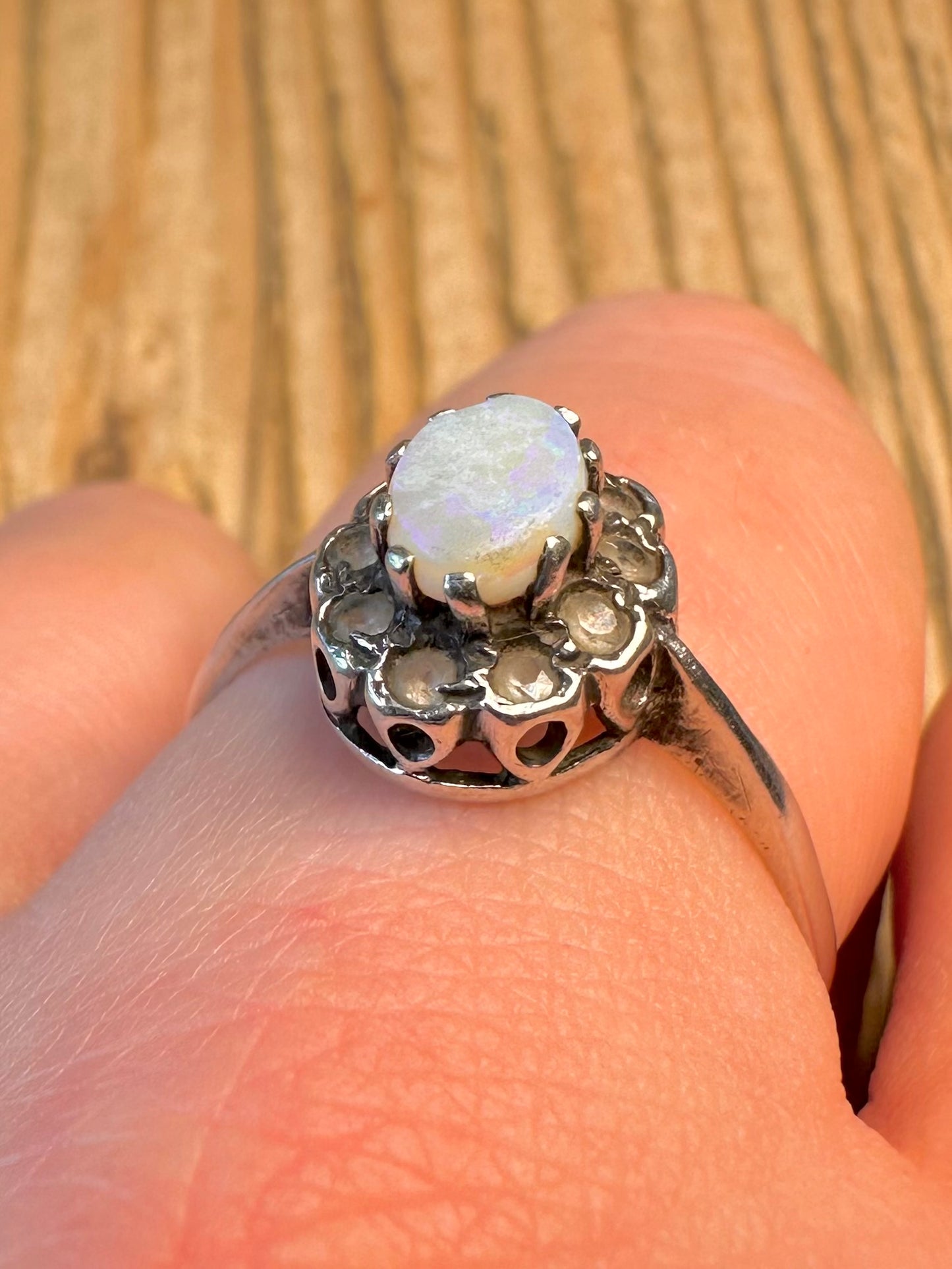 Opal and CZ 925 Sterling Silver Size W Ring