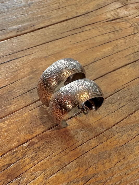 Chunky Engraved Curved Half Hoops 925 Sterling Silver Earrings