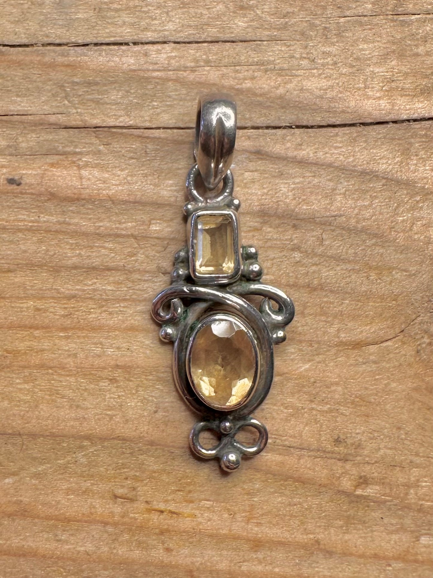 Vintage Citrin verzierter 925er Sterlingsilber-Anhänger