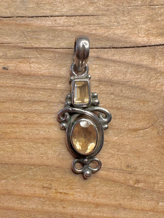 Vintage Citrin verzierter 925er Sterlingsilber-Anhänger