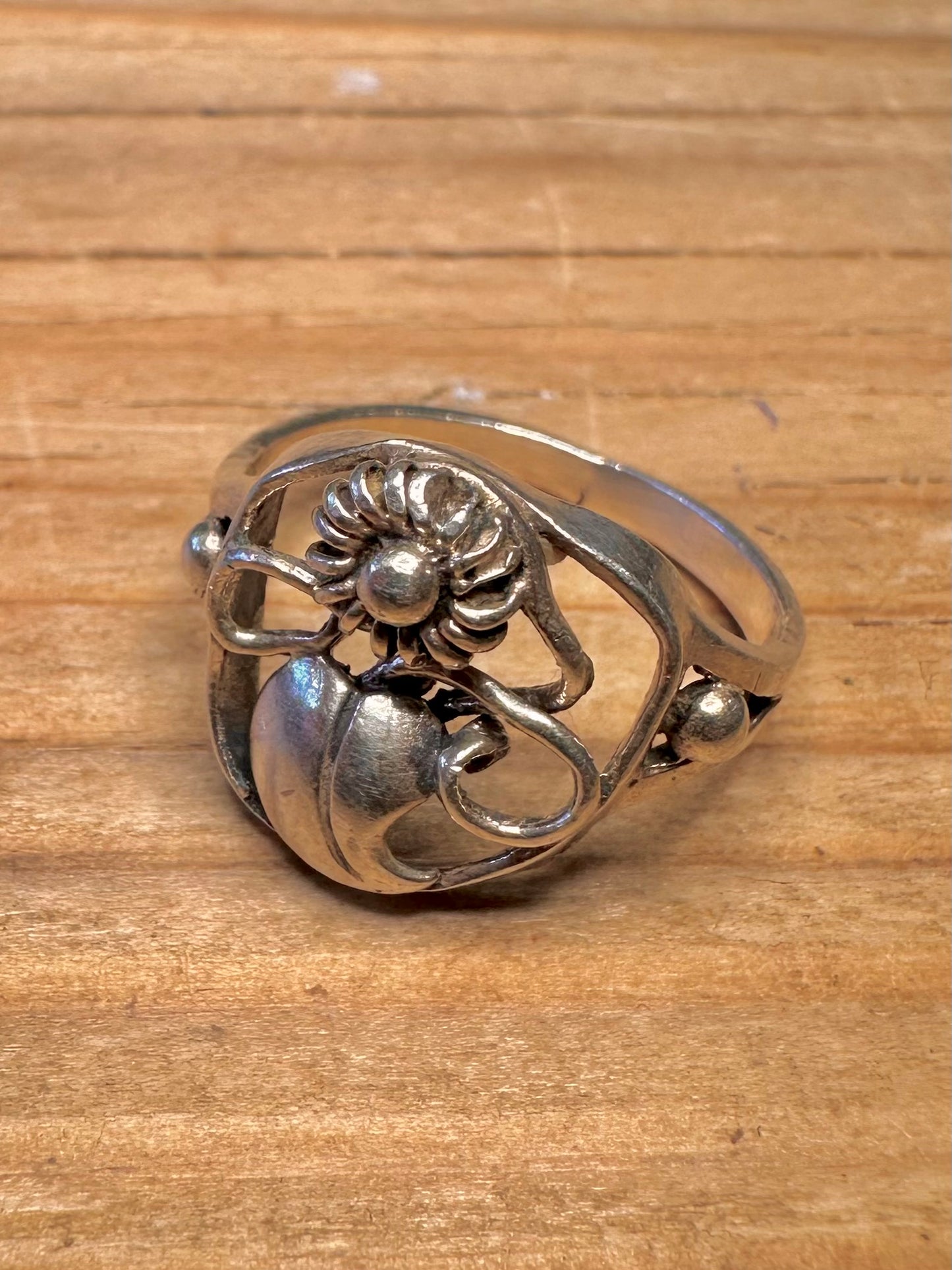 Abstract Floral Design 925 Sterling Silver Size S1/2 Ring