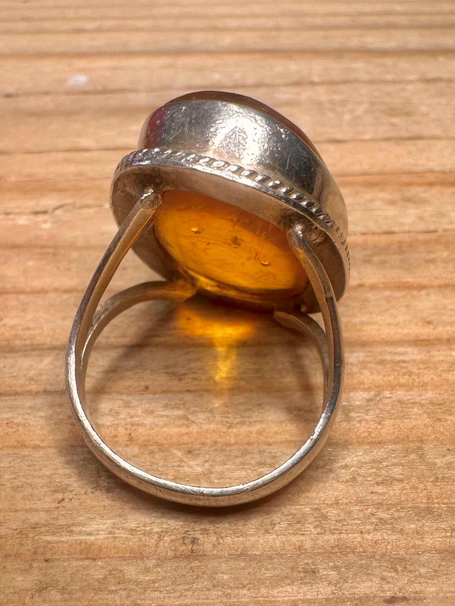 Vintage Amber Oval 925 Sterling Silver Size O Ring